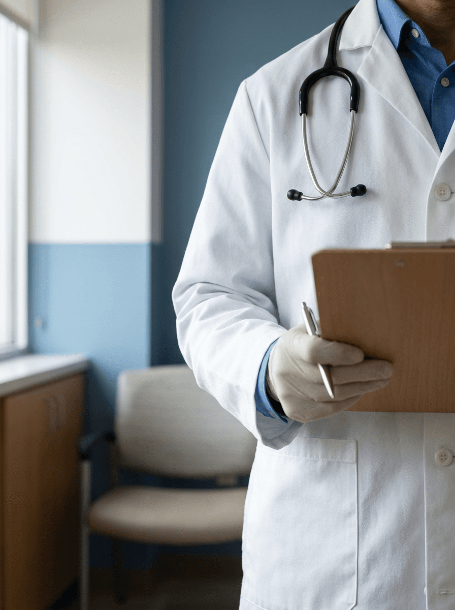 Doktor membuat semakan rekod dan laporan kesihatan pesakit